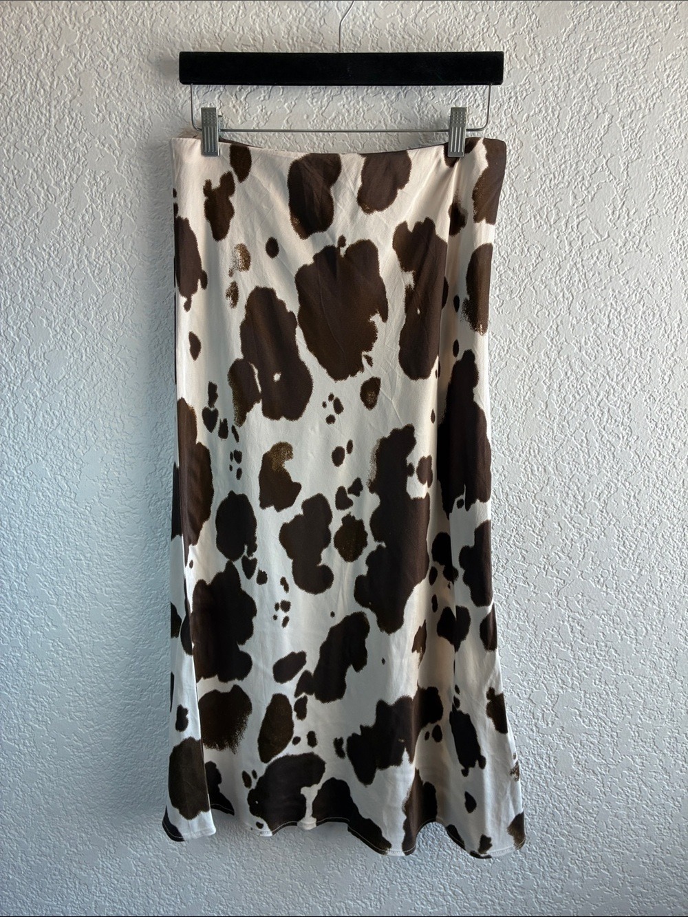 Anthropologie Tilda Midi Slip Skirt Cow Print Brown Off White M - Picture 7 of 7